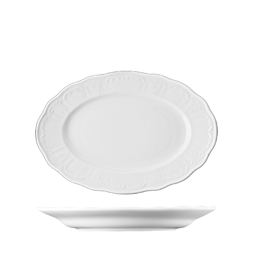 maison cyna - assiette ovale à aile de 28cm x 22cm en porcelaine et personnalisable BEL3028 - collection BELLEVUE